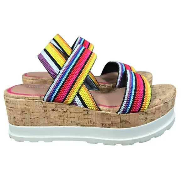 Gianni Bini Briarre Sandals Womens 8 Rainbow Band Elastic Flatform Platform Cork - Picture 2 of 12